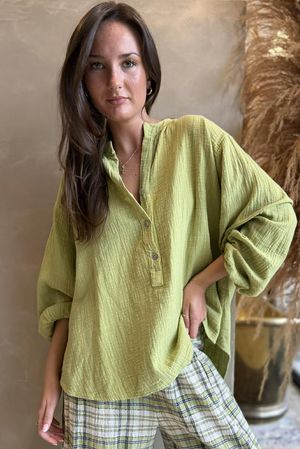 Suri Cushion Cotton Laurie Blouse Soft Olive